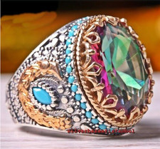 Handmade 925k Sterling Silver Mystich Topaz Stone Men's Ring Gift 001