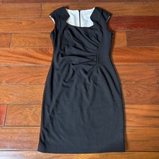 Calvin Klein Womens Black Scoop Neck Sleeveless Overlay Sheath Dress Size 10