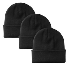 PFFY Unisex Beanie Hats for Men Women Knit Winter One Size Black 3 3 Packs