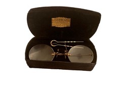 Antique Nose Spectacles Reading Glasses w/Hard Case Witten Optical Yakima WA