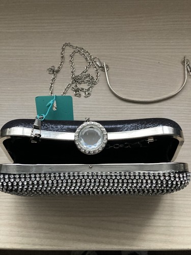 ladies clutch bag new Silver and Black Diamanté brand Tags Jamie’s Bags - Picture 4 of 6