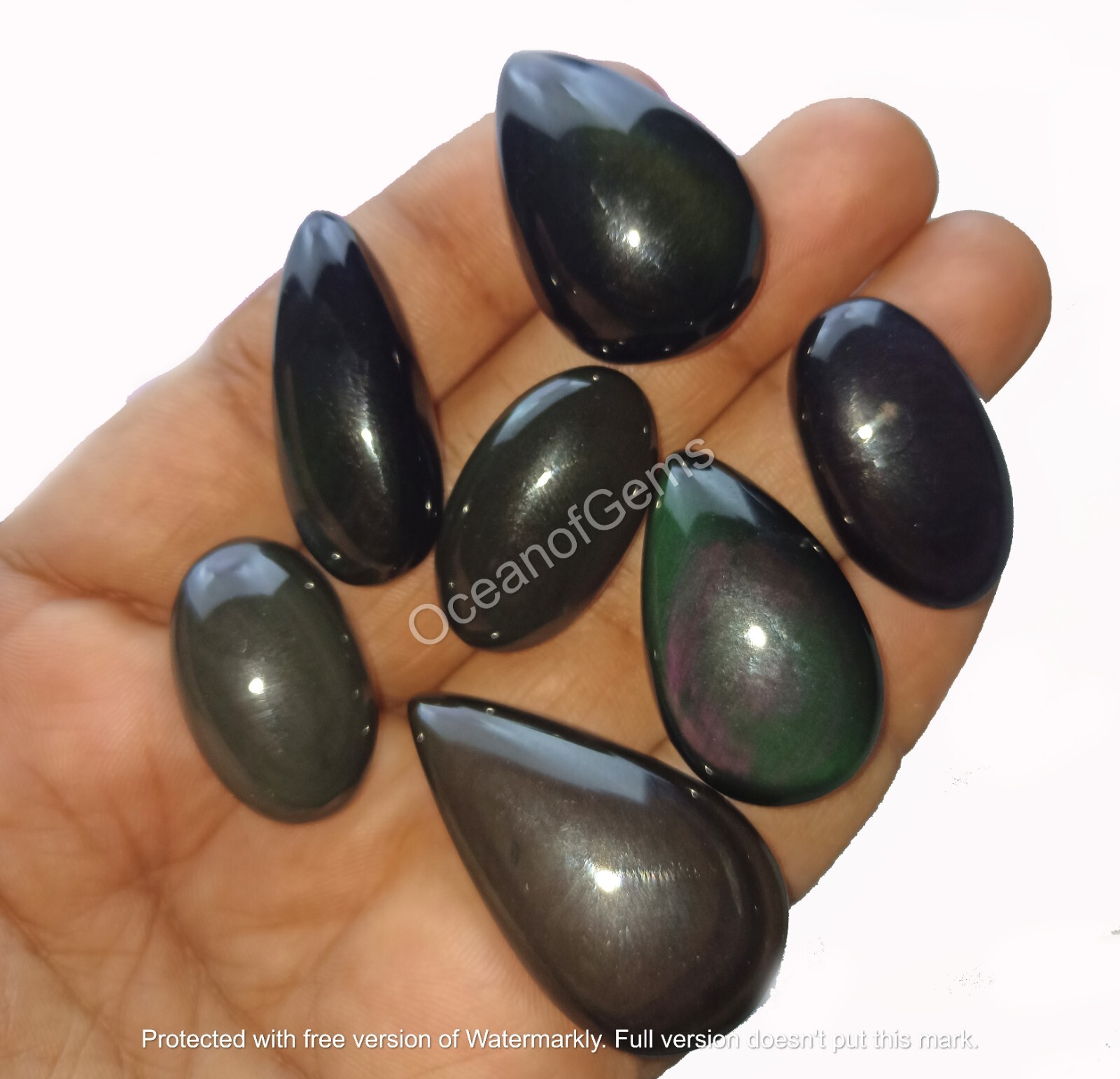 Natural Rainbow Eye Obsidian Cabochon  lot, 100 Carats 3-5 Pcs, Loose Gemstone