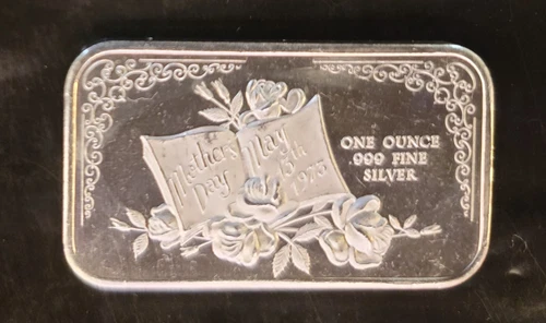 1973 Mother's Day Madison Mint Rare Vtg Bullion-999 Silver 1 Oz Ounce Art Bar b