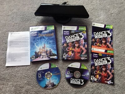 XBOX 360 Kinect Sensor 1414 & 2 Game Bundle Disneyland Adventures Dance Central