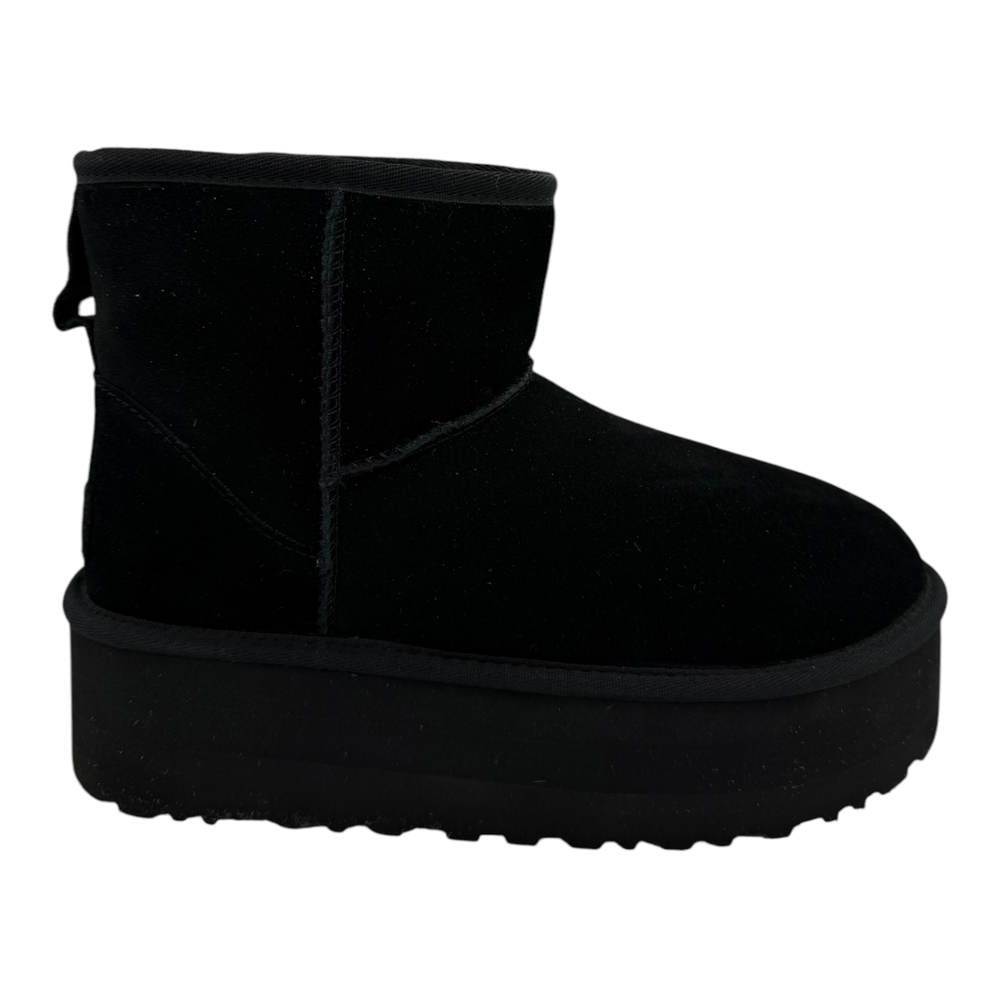 UGG CLASSIC MINI PLATFORM BLACK SUEDE SHEEPSKIN WOMEN'S BOOTS SIZE US 8