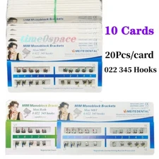 10 Cards Dental Orthodontic Brackets MIM Monoblock Mini Roth/MBT 022 345 Hooks
