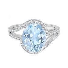 7x5 MM Oval Natural Aquamarine Gemstone Bypass Cocktail Ring 925 Sterling Silver