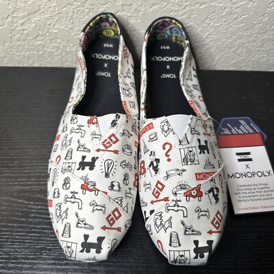 TOMS x Monopoly Women's 9.5 Alpargata Oxford White Icons Print New
