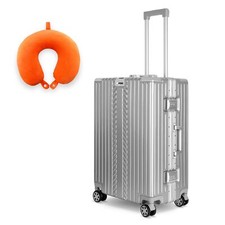 Koffer Alu-Rahmen Hartschalen Trolley L-65cm + Nackenkissen Reisekoffer Silber
