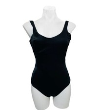 Vintage 80's Nicole Wior Retro Multi-Color Belt Swimsuit Black Sz 14 Tall RARE