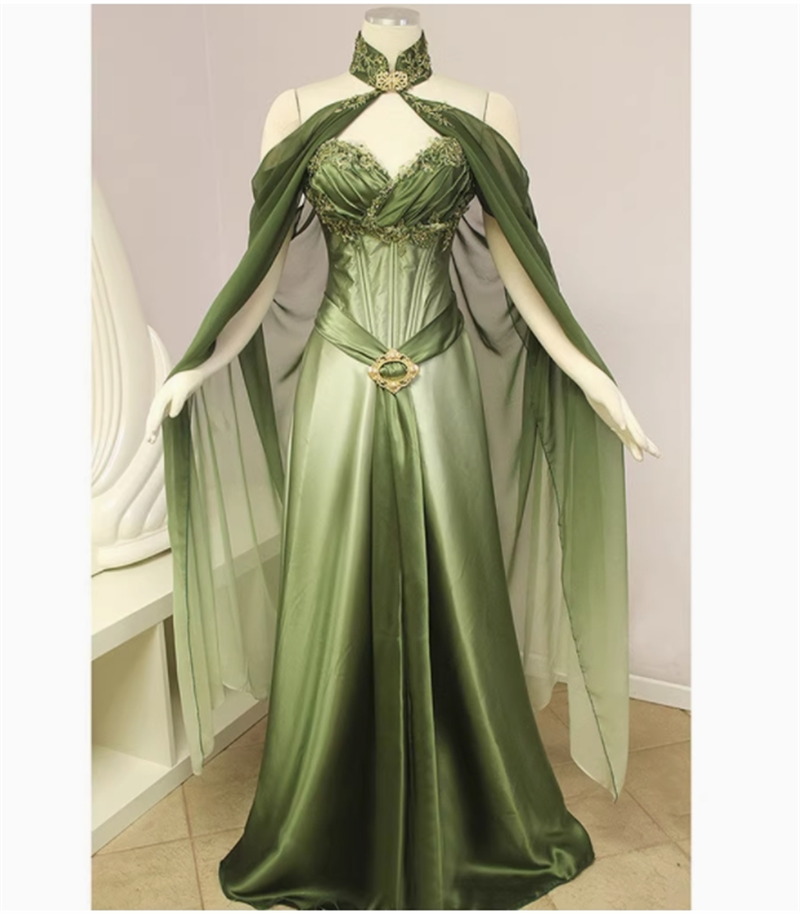 medieval green dress costume Renaissance Elf Style with Sleeves Cosplay Costume hj-249 RzStyle: Cotton Shirred Bodice Dress