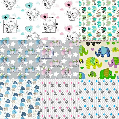 8,98€/m Elefant 50x160cm Baumwollstoff 100% Baumwolle Stoff Meterware Kind 