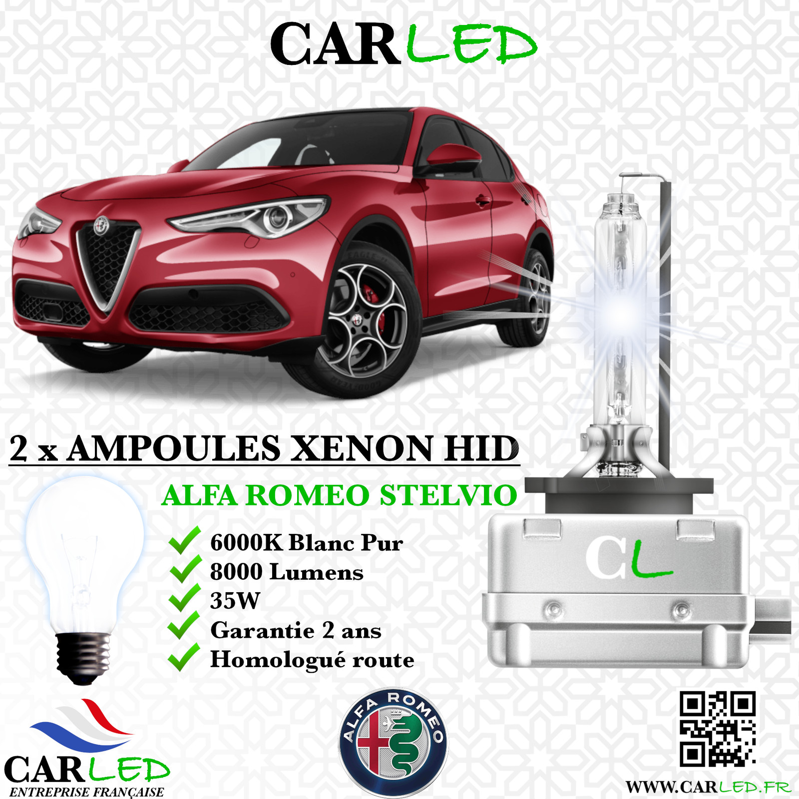 Kit Ampoule HID Xénon 35W CARLED Premium Blanc Pur 6000K