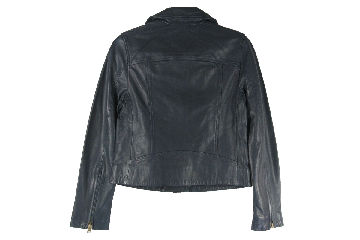 NEW AllSaints Dalby Leather Biker Jacket in Dark Navy Size