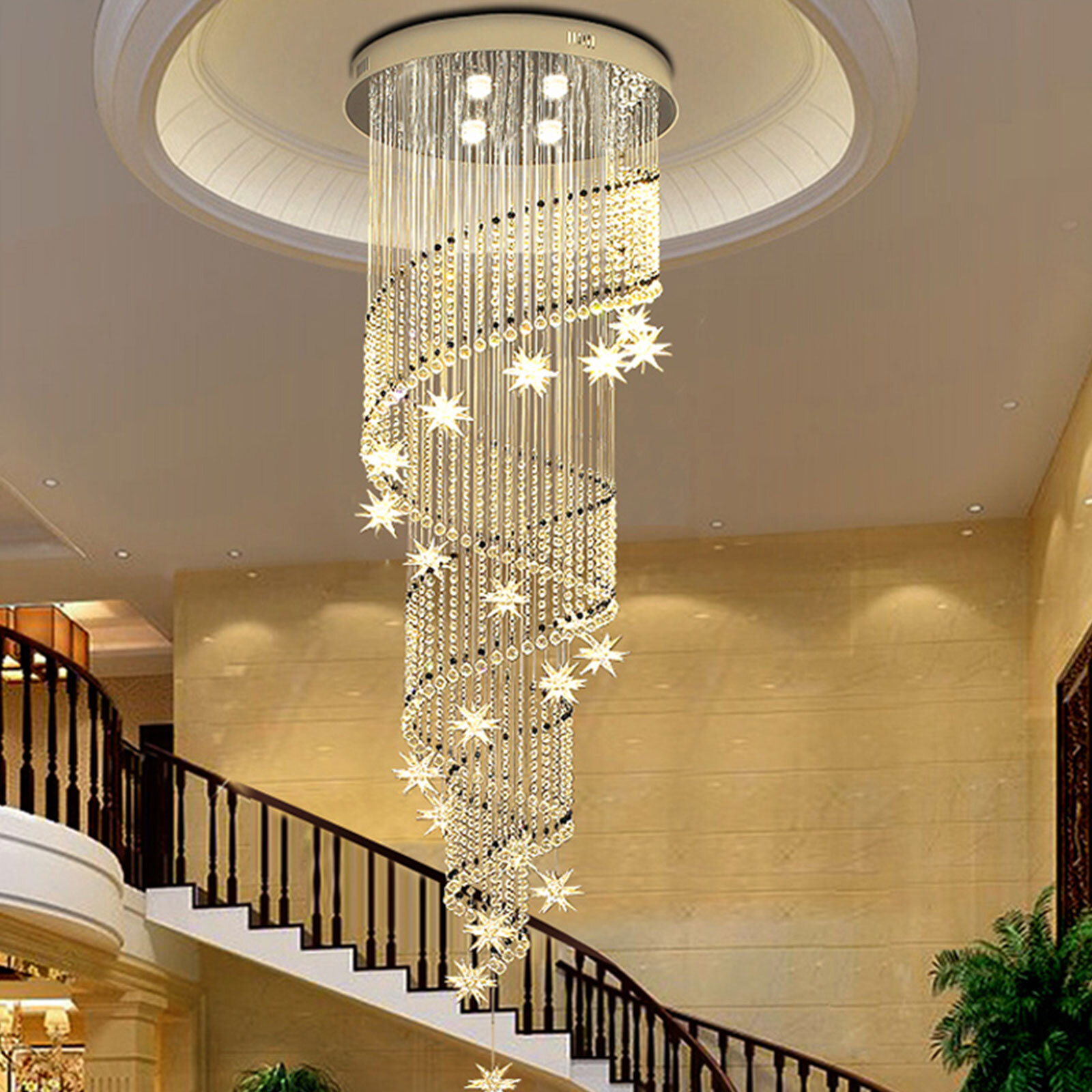 Modern Luxury Crystal LED Chandelier Raindrop Spiral Ceiling Pendant Light  