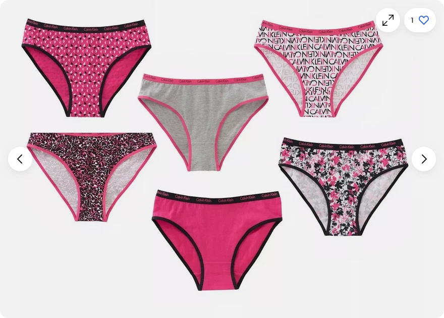 Calvin Klein Girls Graphic Bikini Panty 6 pack (Assorted Print/Solid,Medium)NWOT - Image 2 of 2