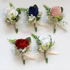 Artificial Silk Brooch Pin Wrist Corsage Flowers Wedding Bridal Groom Bracelet