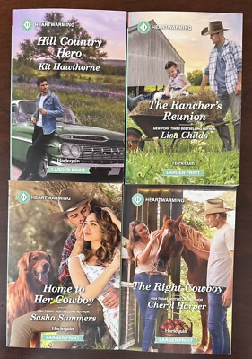 BRAND NEW: 4 HARLEQUIN HEARTWARMING , LARGER PRINT, PAPERBACK BOOKS 2024