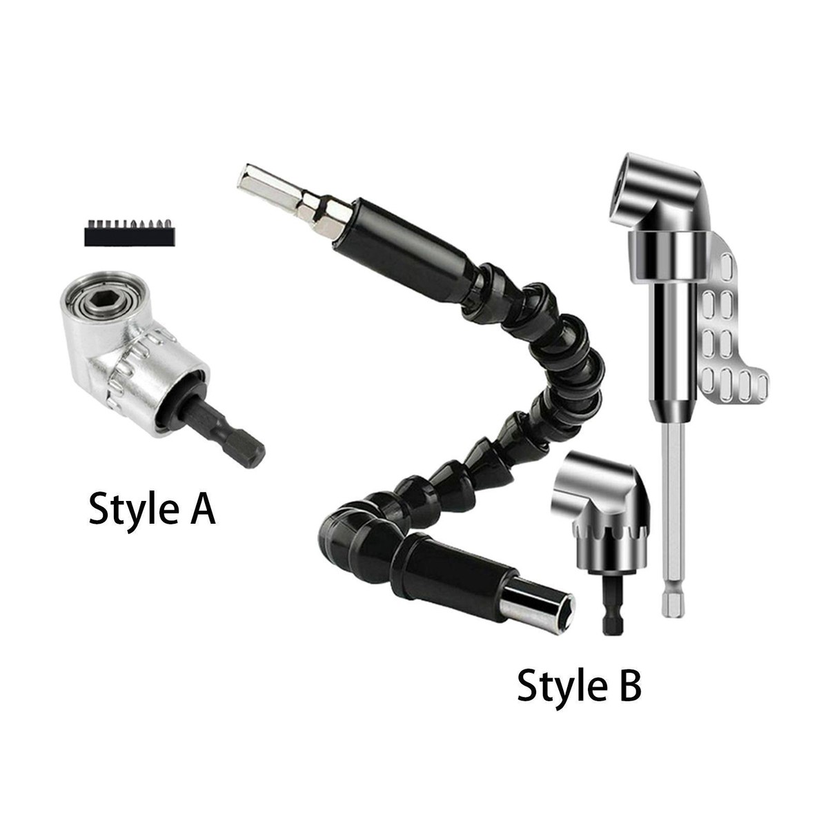 2-Pack 105° Right Angle Drill Adapter – 1/4-Inch Hex Quick Change, Magnetic Bit Holder, For Tight Spaces (Silver)