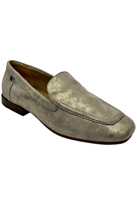 NYDJ Womens Lynn Metallic Suede Slip-On Loafers Pewter