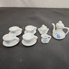 Doll House Miniature Tea Set In a Blue and White Floral Pattern 13 pc 1:12 Scale