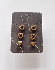 Small Gold Tone Heart Stud Earrings Set of 3