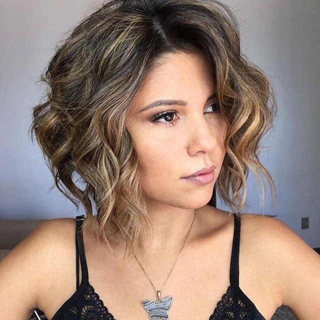 Muilt Blonde Medium Length Synthetic Curly Hair Women S Fashion Short Wavy Wig