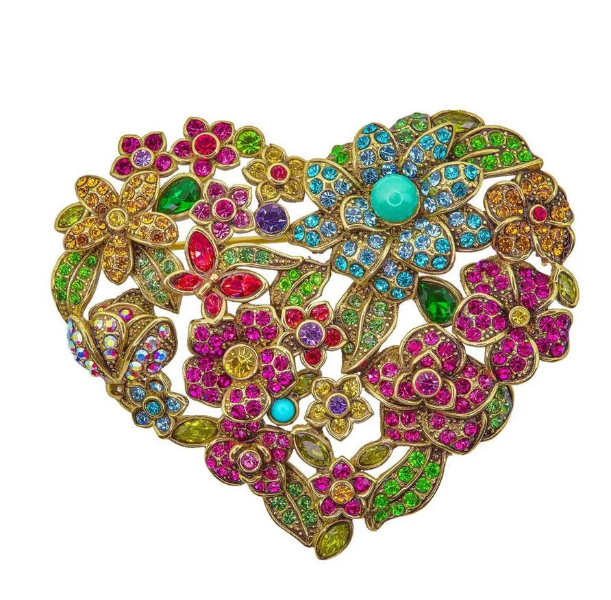 Broche Cristal Corazón Floral Grande