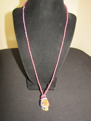 Artisan Hand Beaded Leather Pouch Amulet Necklace African Masai