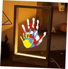 Family Handprint Kit with Light, Handprint Keepsake Frame, Wooden Led Brown