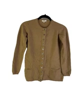 Vintage 80s Womens 12 Wool Angora Blank Pocket Cardigan Sweater Preppy Minimal