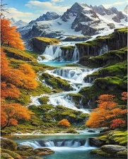 Paint by Number Adult Mountain,Waterfall Canvas Paint by The Numbers for Adults,