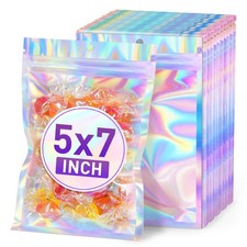 Holographic Bags 5x7 Mylar Bags Resealable 50PCS, Packaging Bag Smell Proof P...
