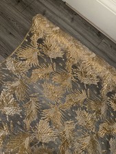 1M Gold Beige Foil Lame Organza Burnout Floral  FABRIC 58"
