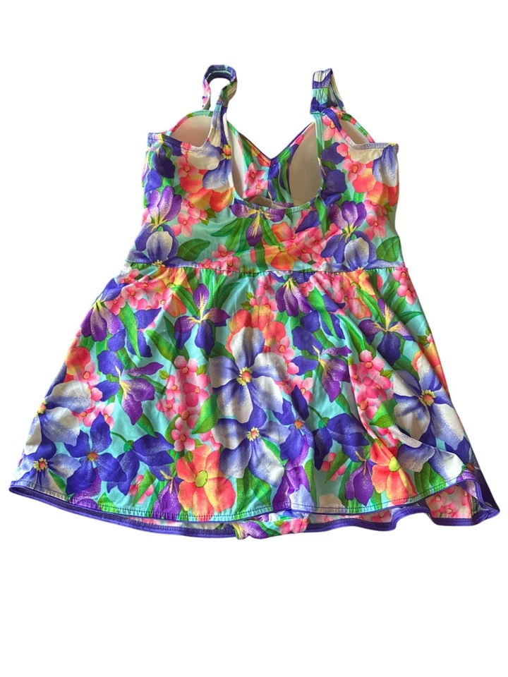 Traje de baño vintage Gabar para mujer de una pieza con falda estampado floral talla 18 hecho en EE. UU. Foto 3 de 4