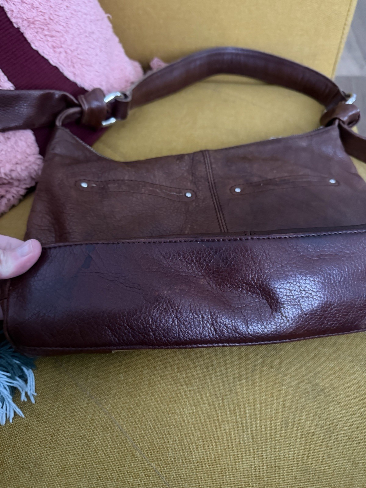 B. Makowsky Patchwork Studded Shoulder Bag Brown … - image 6