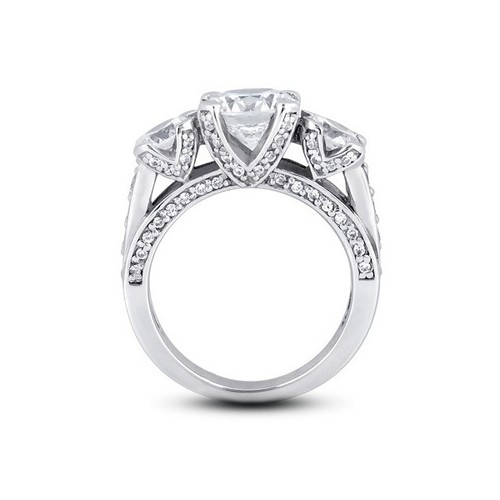 3 1/4ct D SI1 Round Natural Diamonds 18kw Gold Vintage Style Three-Stone Ring - Picture 3 of 3