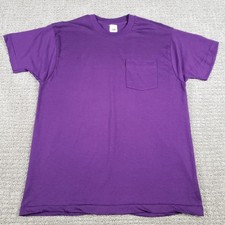 Vintage Blank Pocket Tee Shirt XXL Purple Paper Thin 50-50 Made In USA 90s