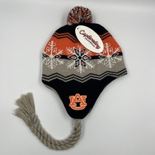 Auburn University Knit Pom Pom Ear Flap Hat Fleece Lined Winter Cap w/Tassels