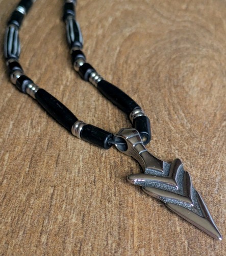 Mens Arrow Head pendant,beaded Necklace,Black & stainless steel Beads,Handmade - Picture 2 of 9