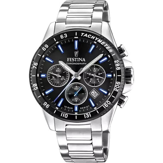 Chronographe Festina F205605 homme avec boîtier acier 45mm et étanchéité 10 ATM