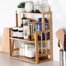Bamboo Spice Rack Kitchen Countertop Organizer Storage Shelves-3 Tier Standing P