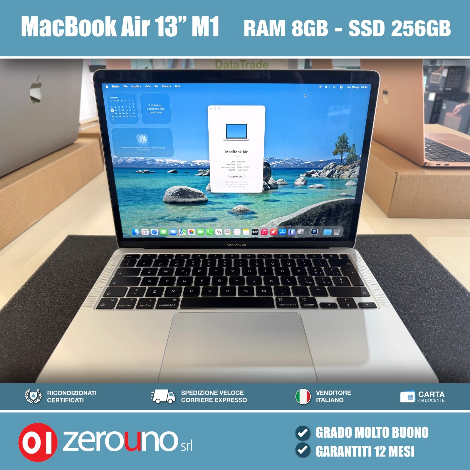 Apple MacBook Air 13 M1 2020 RAM 8GB SSD 256GB 8-core Grado Molto Buono