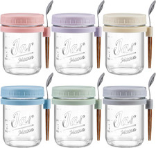 6 Pack Overnight Oats Containers with Lids and Spoons, 16 Oz Glass Mason Overnig