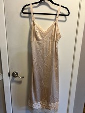 Vintage Pinehurst Lingerie Beige Nylon Lace Trim Full Slip Dress Made in USA