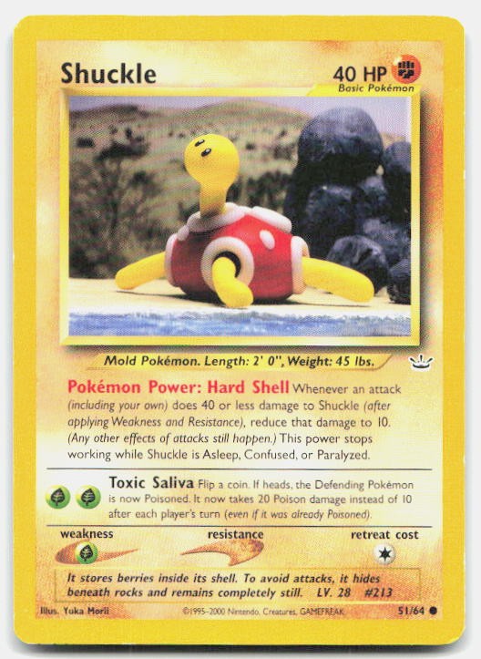 Neo Revelation Shuckle 51/64 MP Pokemon Unlimited Common Tcg Card