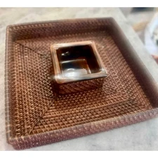 Crate and Barrel wicker and ceramic chip and chip server