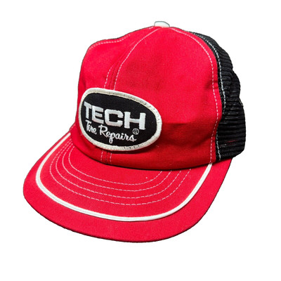 Vintage Tech Tire Repairs Trucker Hat Red Black Mesh Cap Men s Snapback