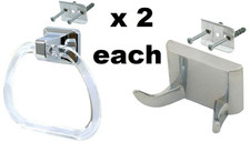 EZ-FLO Chrome Double Robe Hook and Clear Lucite Towel Ring, Set of 4
