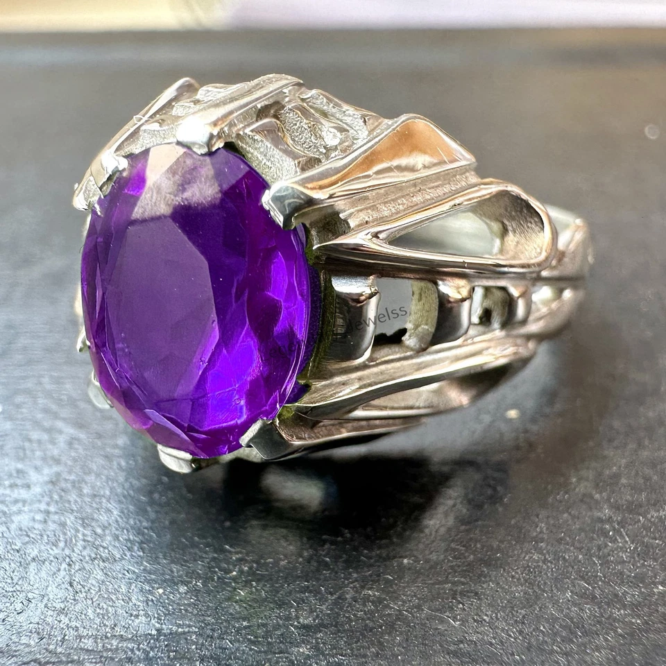 Anillo de amatista púrpura natural anillo de plata de ley 925 para anillo de compromiso para hombre Foto 2 de 4